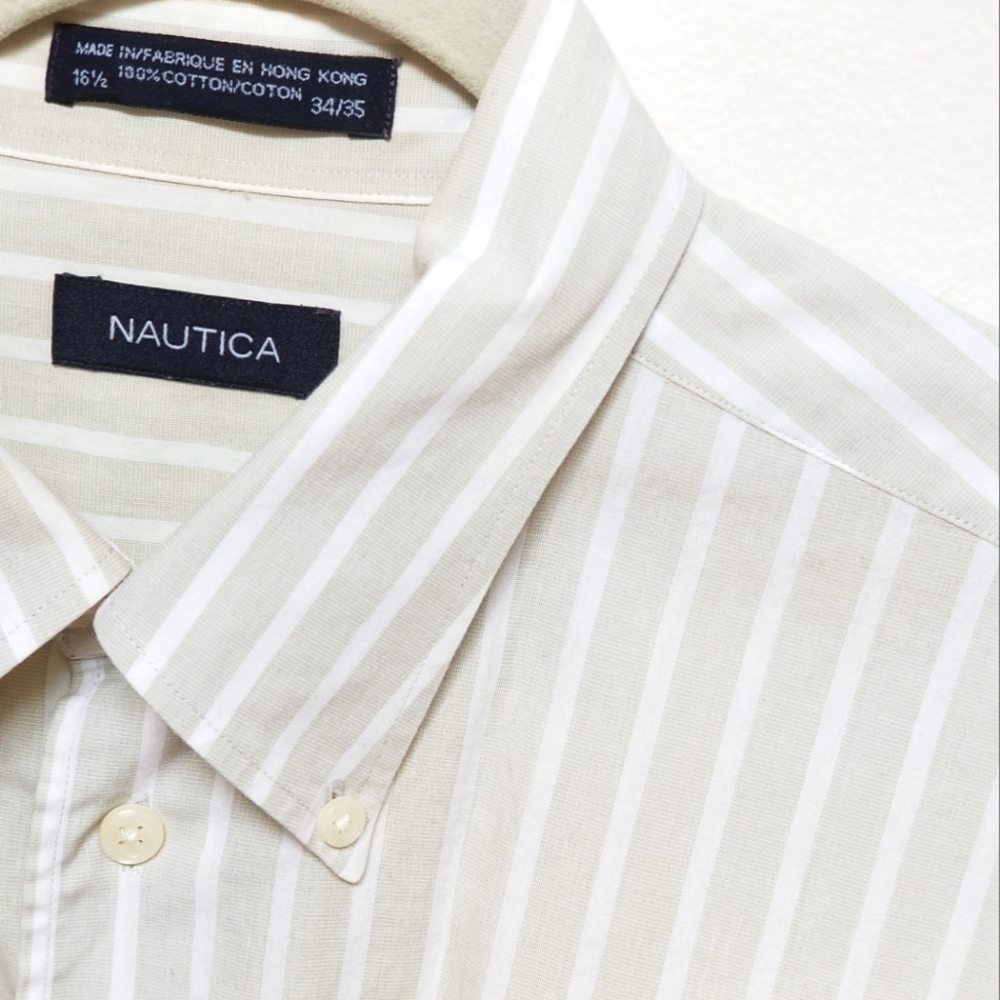 NAUTICA green white striped long sleeve shirt Neck 16.5 - Picture 4 of 7